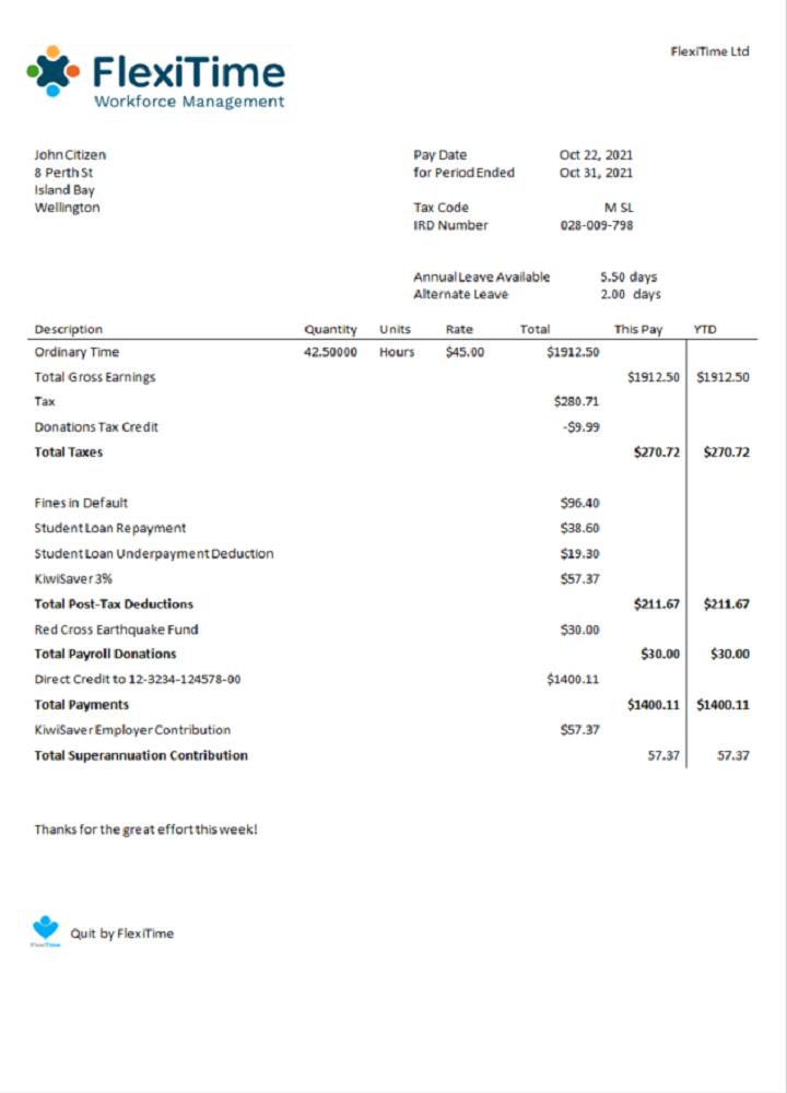 USA FlexiTime workforce management & payroll solutions invoice PSD template
